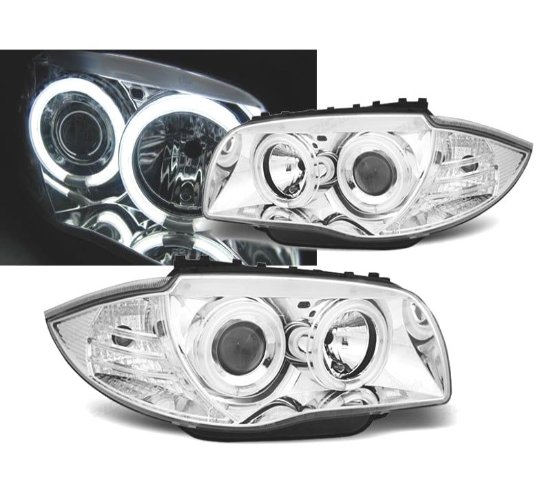 FARÓIS BMW E81 E87 E82 E88 ANGEL EYES CROMADOS CCFL