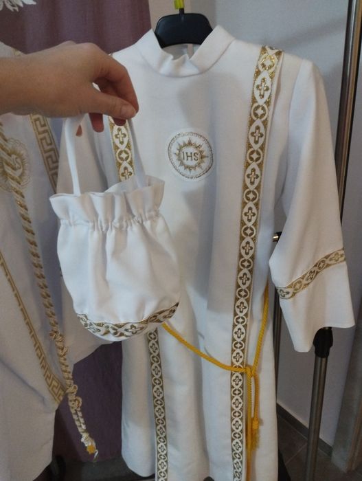 Sukienka komunijna alba wczesna komunia jak nowa biała IHS torebka gra