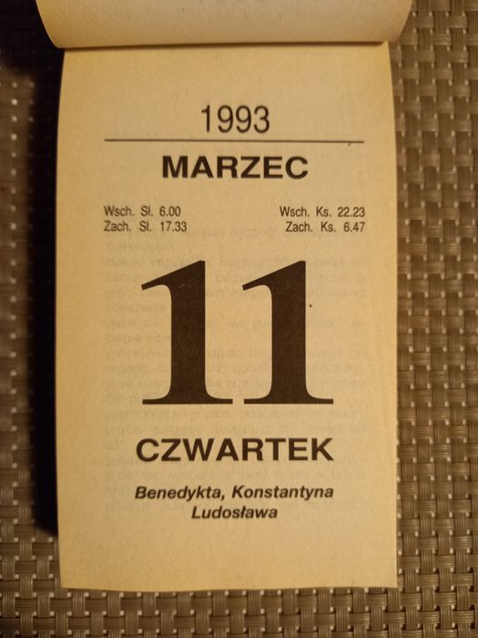 Kartka z kalendarza 1993 rok