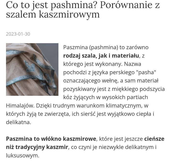 Szal kaszmirowy jedwabny Paszmina
