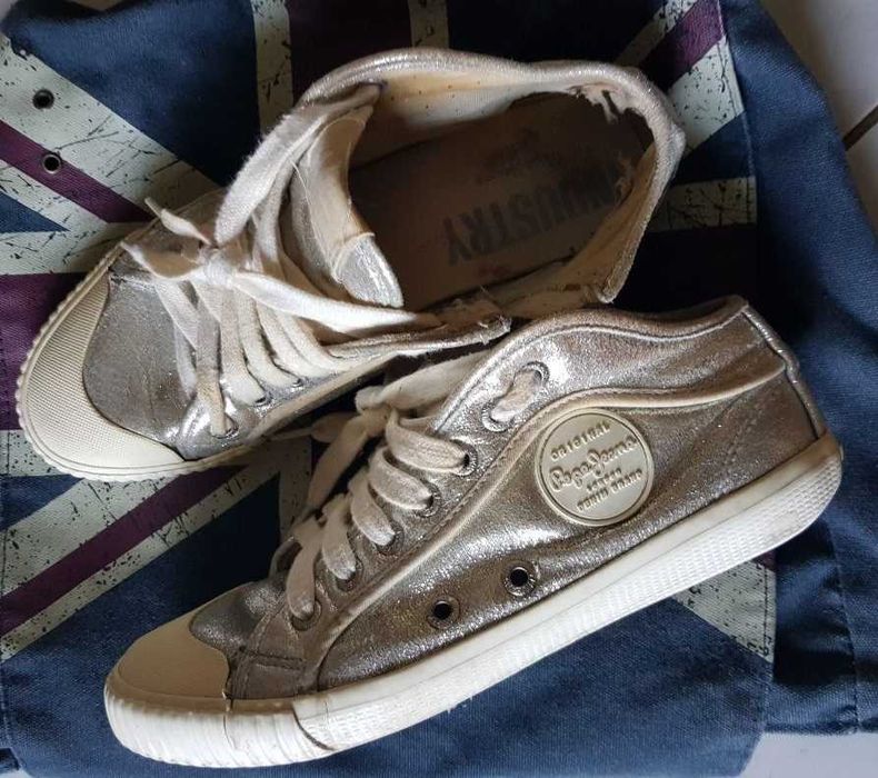 Pepe Jeans Industry trampki  tenisówki srebrne metaliczne sneakersy