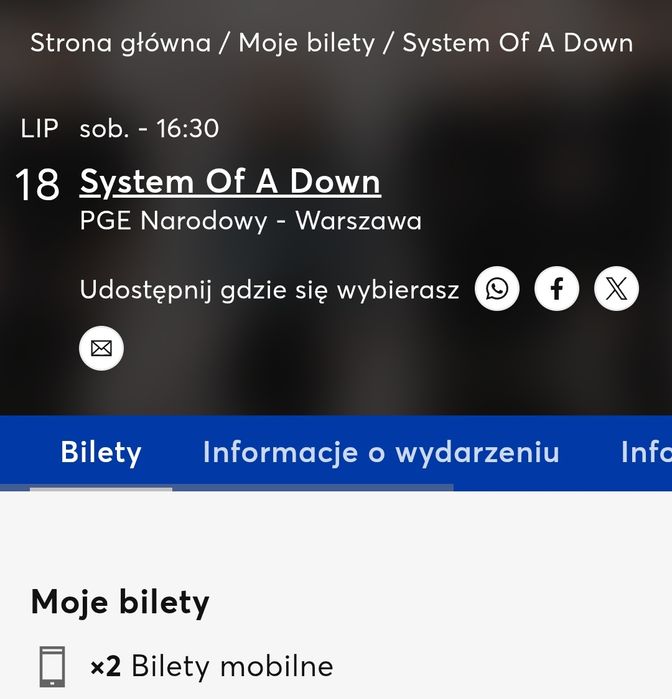 2 bilety na koncert SYSTEM OF A DOWN