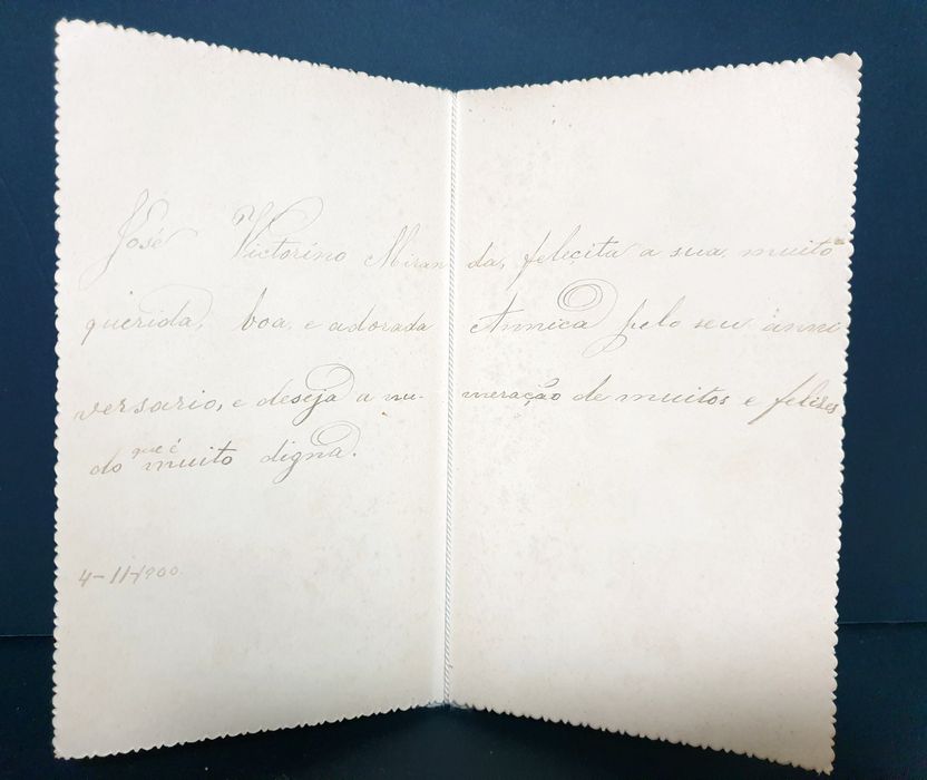 Conjunto de 2 antigas cartas de Parabéns dos anos 1900 e 1901
