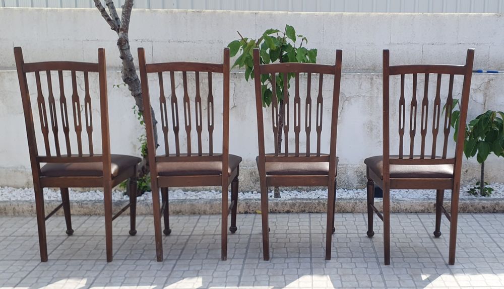 Conjunto ​4 Cadeiras de Sala de Jantar em Madeira Maciça / Vintage Retro