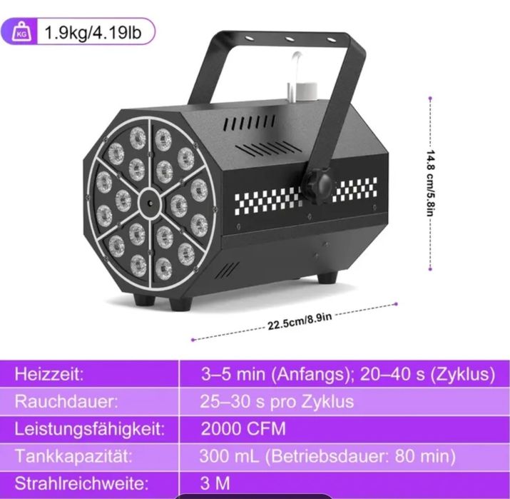 Máquina de fumo RGB 1000W c/18 leds