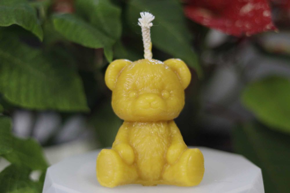 Zestaw Świec z Wosku Pszczelego - Miś i Choinki - Ręcznie Wykonane