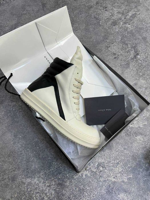 Rick Owens GEOBASKET кеды 43 44 білі  кроссовки белые jumbo lace laces