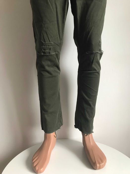 Nowe rurki spodnie dziury material meskie zielone khaki L