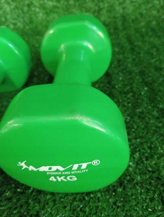 Movit 2x 4 kg ZIELONE Hantle powlekane - gumowane stałe NrP10