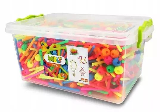 KLOCKI MELI STICK NEON PATYCZKI + KULKI 1200 elementów pudełko plastikowe. Meli