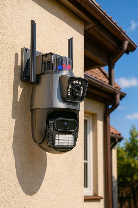 Podwójna kamera obrotowa WiFi Detekcja Audio Zewnętrzna IP UHD 6MPx