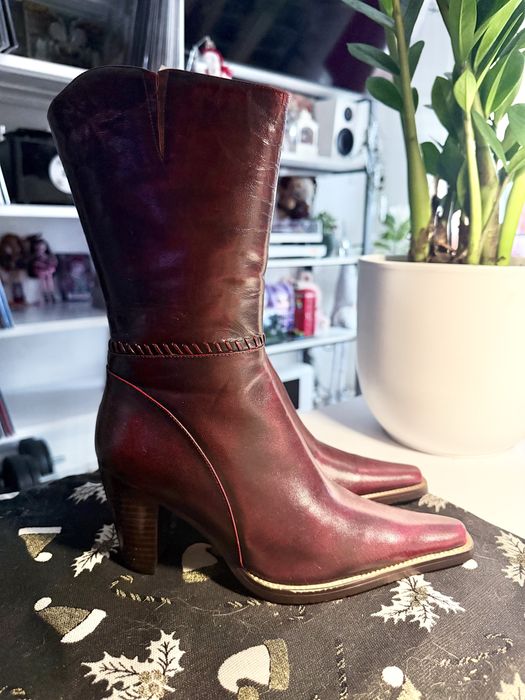 Шкіряні жіночі чоботи 36 | натуральна шкіра | бордові вінтаж