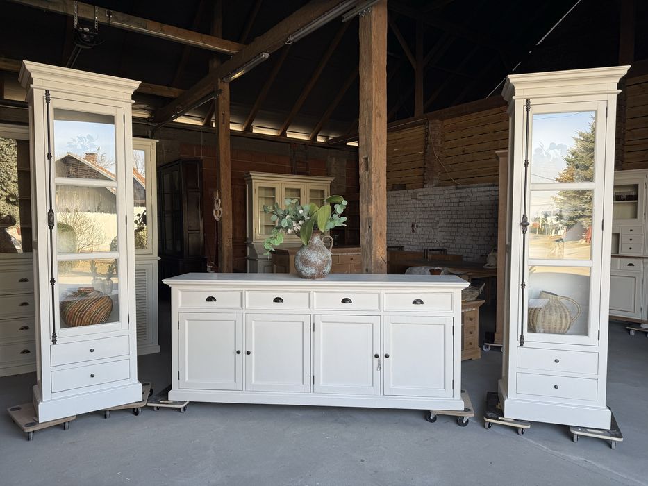 ORYGINALNA witryna słupek biała mleczna szara wysoka jednodrzwiowa