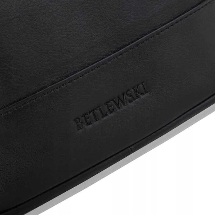 BETLEWSKI Torba Męska CAMBRIDGE Skóra Naturalna Czarna Elegancka Logo