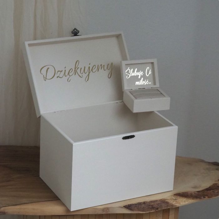 Skrzynka na koperty i pudełko na obrączki Minimalistyczne szampański