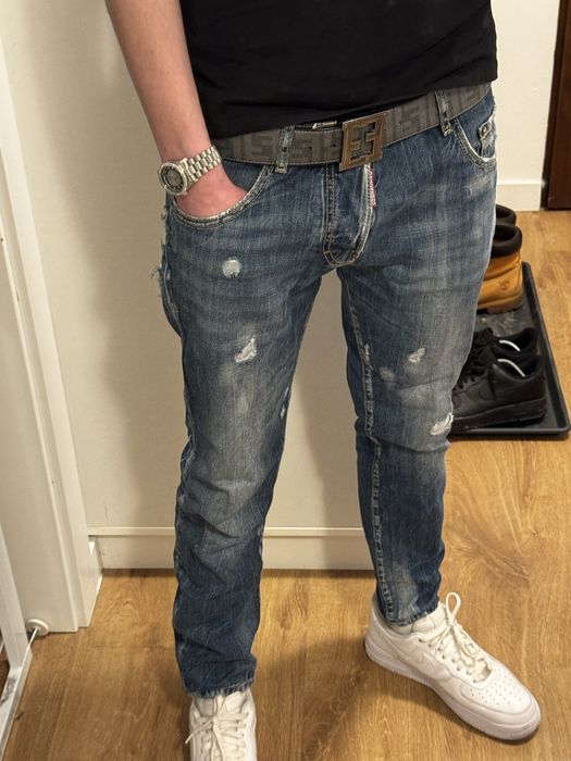 Spodnie dsquared męskie granatowe slim fit z przetarciami oryginalne