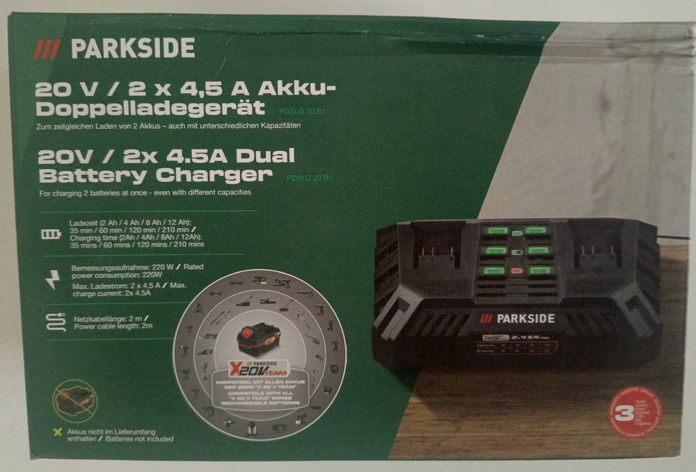 NOWA podwójna szybka ładowarka 20V 2x4,5A Parkside PDSLG 20 B1