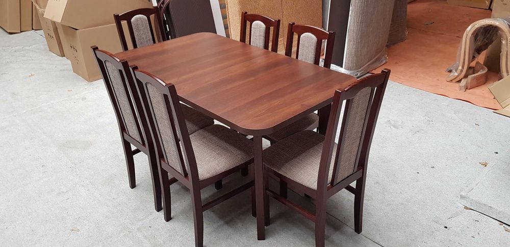 Nowe : STÓŁ + 6 KRZESEŁ, orzech + cappuccino , dostawa cała POLSKA