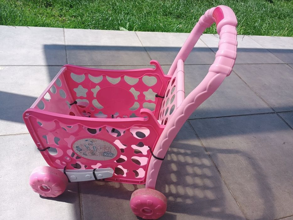 Wózek sklepowy na zakupy dla dzieci różowy dla dziewczynki do 5 lat