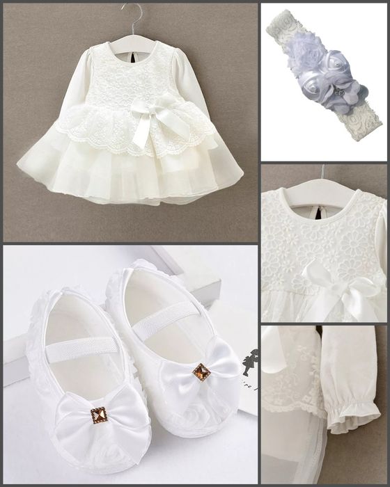 Праздничное платье + пинетки и повязка для девочки