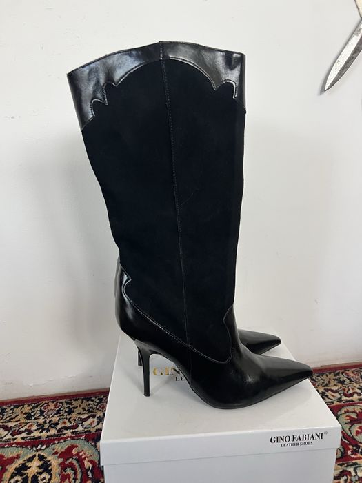 Zara 42 kozaki zamszowe czarne obcasy szpilki szpic nowe