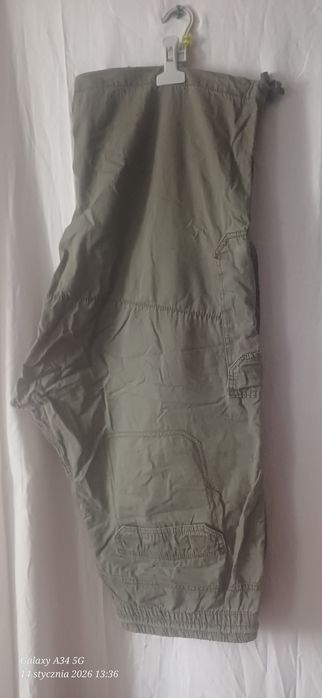 Spodnie męskie 3XL khaki cargo bawełniane na gumce