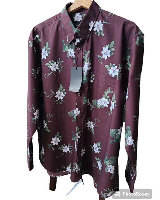 Koszula męska burgundowa wzorzysta w kwiaty Wólczanka nowa z metką 43