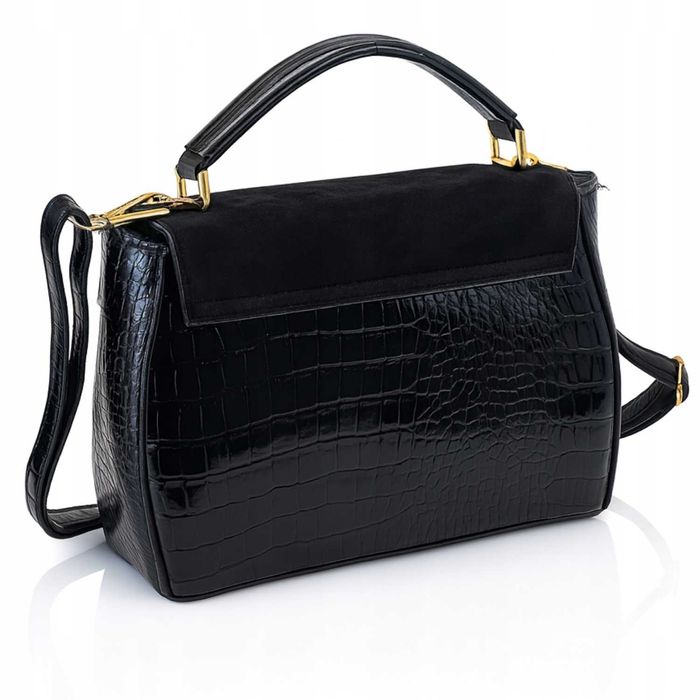 Torebka Damska Kuferek Na Ramię Do Ręki Czarna Lakierowana Skóra Eko
