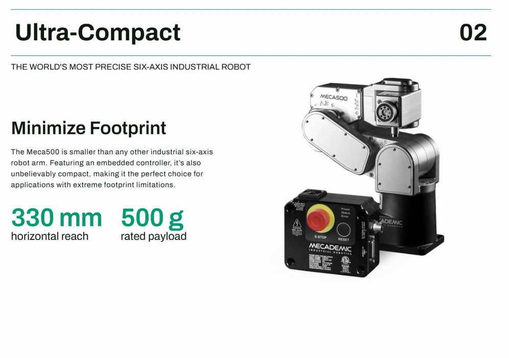 Robot 6osi 0.5kg HarmonicDrive+silniki Maxon +-5um Meca500 ROS ROS2