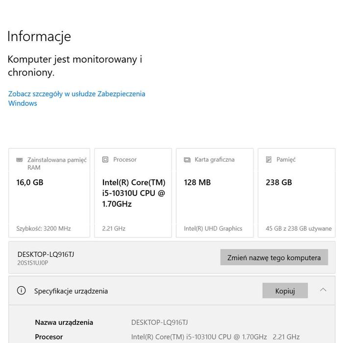 Laptop Lenovo T14 16GB RAM i5-10310U 256GB SSD