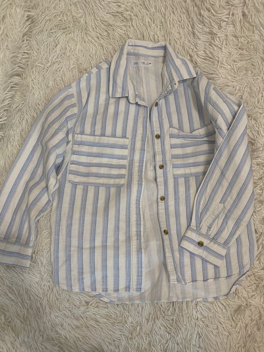 Лляная рубашка белая Zara 134-140 см 9-10 р