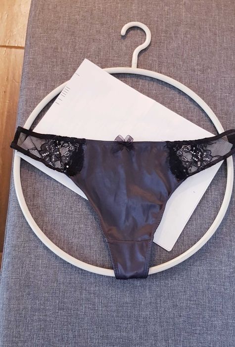 Stalowe Stringi Satynowe z koronką Esmara rozm L 44/46 - ciemny popiel