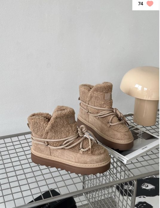 Зимові сноубутси тедді хакі 38 розмір зі шнурівкою уггі
