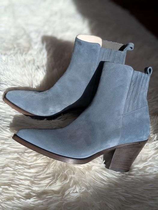 Замшеві казаки sartore шкіряні черевики замша блакитні італія люкс