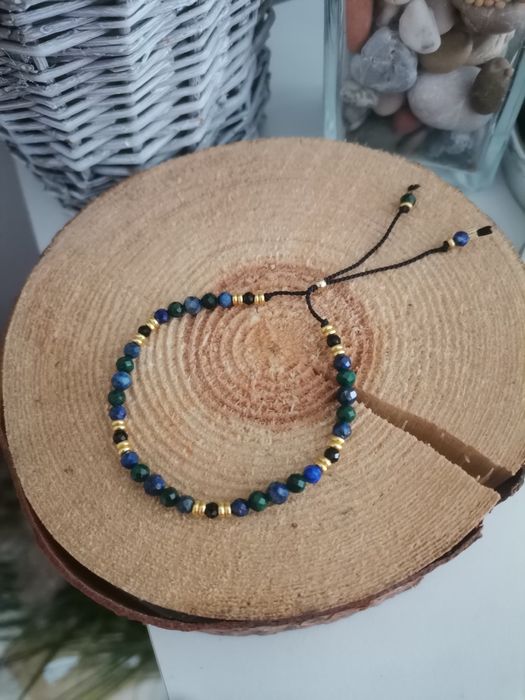 Bransoletka kamienie lapis lazuli malachit turmalin malachit nić jedwa