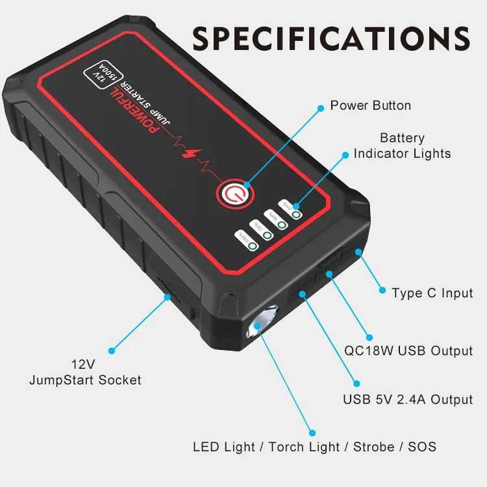 Booster Arranque Baterias 12V Power Bank USB 2000A/20.000mAh (NOVO)