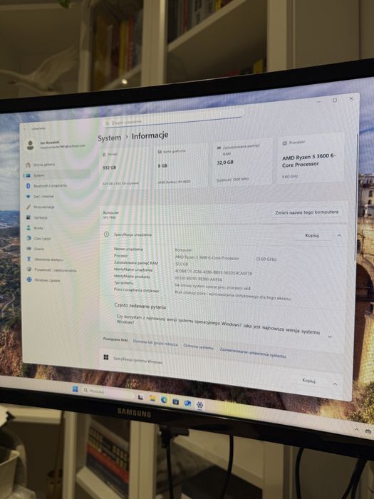 Komputer Ryzen 5 3600, 32 gb ram, 1T, RX6600 monitor 24”