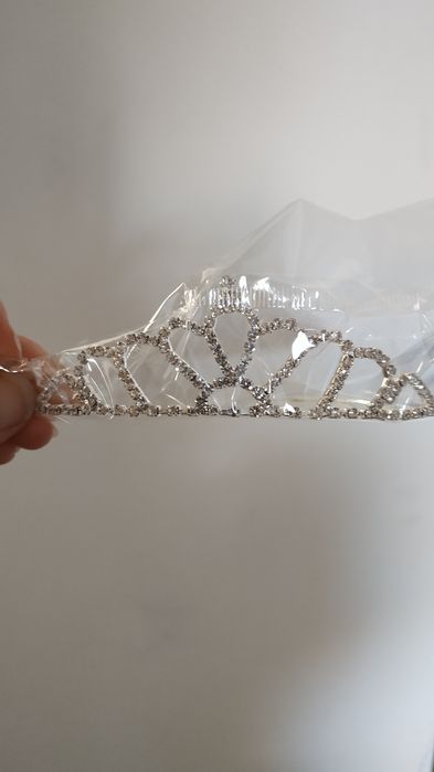 Nowa korona tiara diadem srebrna z diamencikami
