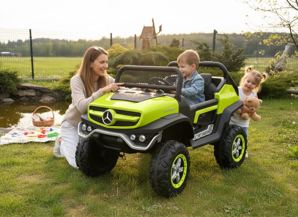 Auto na Akumulator Mega Duży  Mercedes Unimog 4x4 180 Watt Dwuosobowy