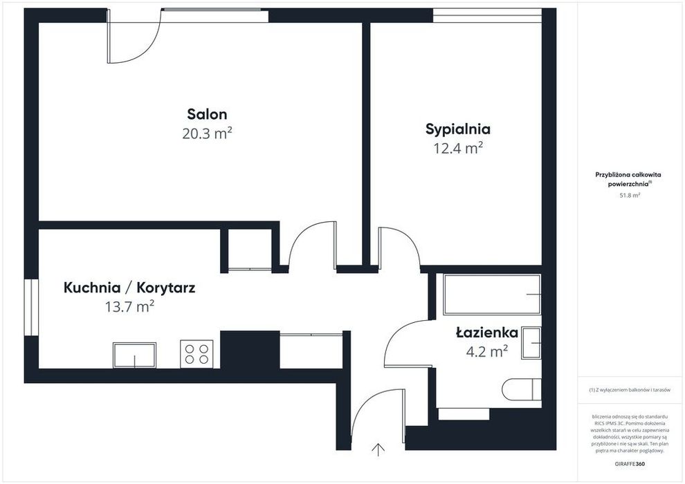 Narożne 2 pokoje z balkonem | 52,23 m² | Marki