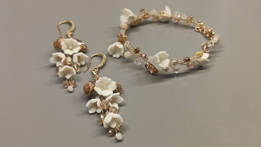 Ślubny komplet biżuterii ecru -champagne