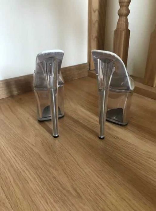 22/ OD RĘKI 39 High heels Transparentne klapki gogo pole dance 20 cm