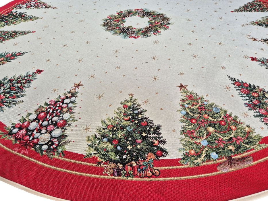 Obrus okrągły 140 cm świąteczny gobelinowy 4120