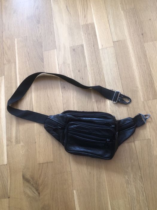 Сумка бананка шкіряна чоловіча прясна 7 відділень