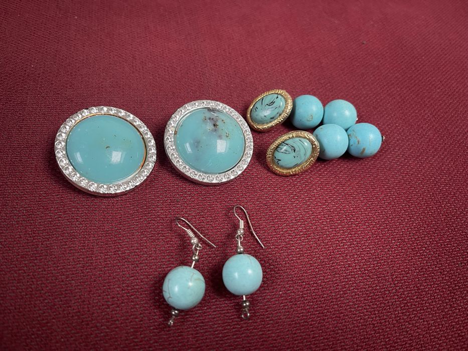 Turkus Stary Zestaw Klipsy Kolczyki z Prl