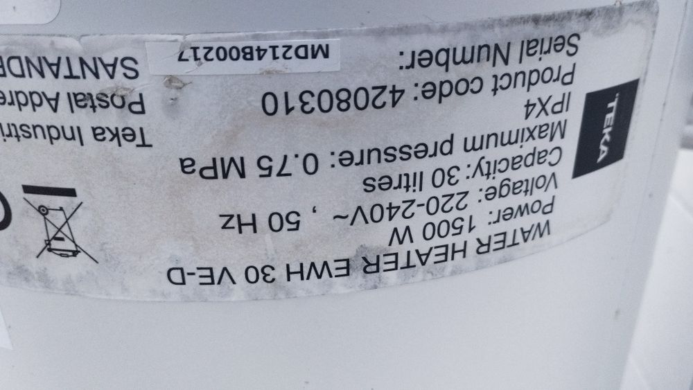Termoacomulador 30litros Teka