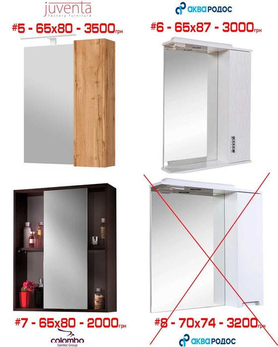 Дзеркальна шафа РОЗПРОДАЖ виставки різні Аква Родос, Марсан, Ювента