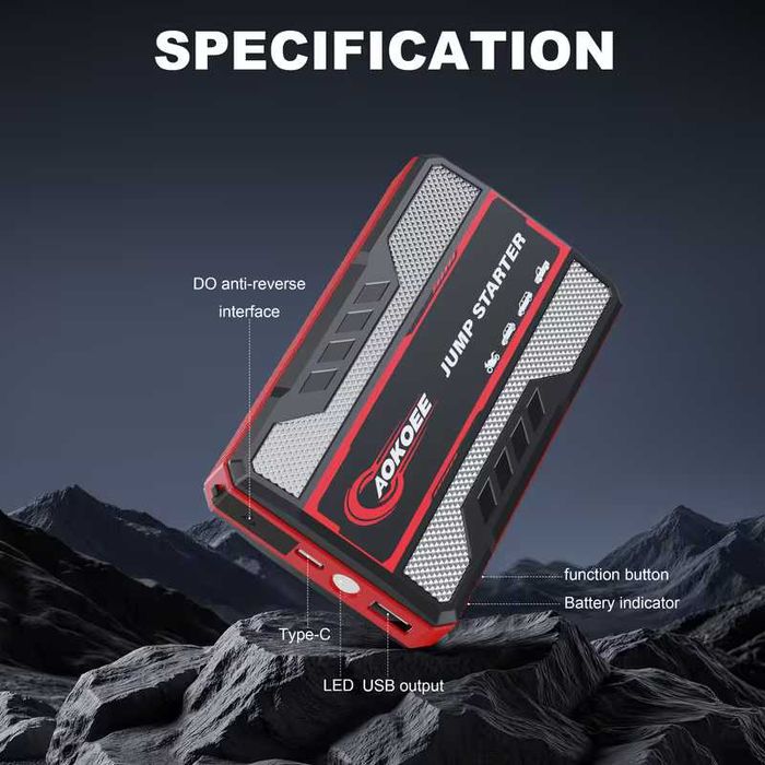 Пуско зарядний для авто 12V 1200 бустер з LED ліхтарем і Smart клемами