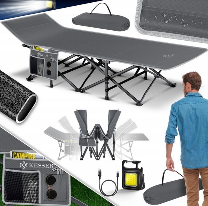 Łóżko Polowe Składane Leżak Kempingowy 250KG Pokrowiec KESSER
