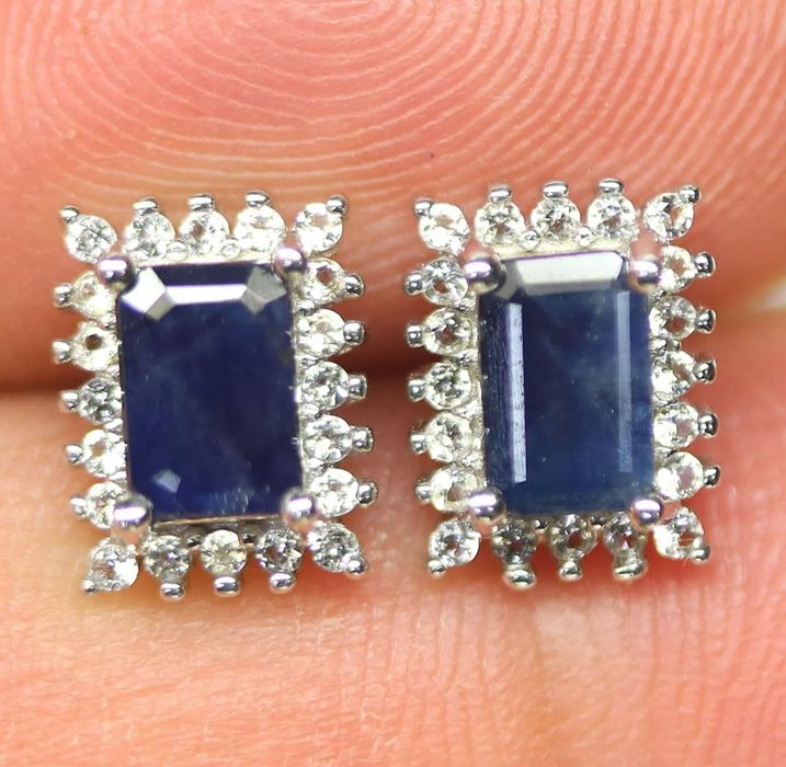 Kolczyki Srebro 925 Naturalny Szafir Rod